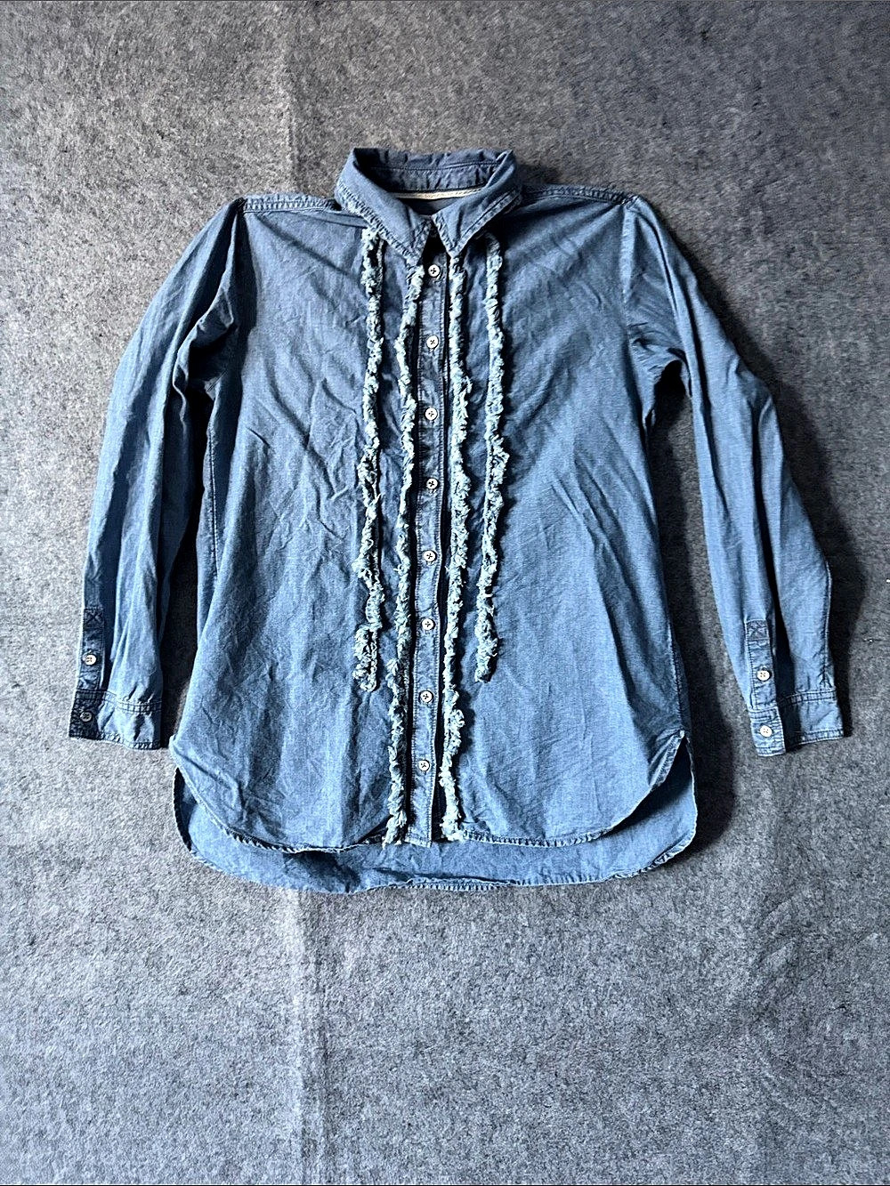 Pilcro by Anthropologie Denim Ruffle Button Down Shirt in Blue Size XS